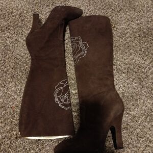 Betsey Johnson Brown Heeled Boots with Rhinestone Detail